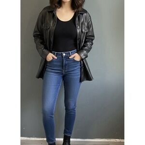 Time and Tru Black Faux Leather Shirt Jacket Shacket Womens Size M‎